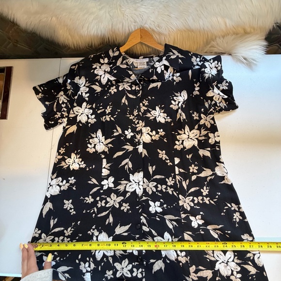 Vintage Button Down Black Maxi Shirt Dress Shift Shirtdress Floral 1990s 20w XL - Picture 9 of 9